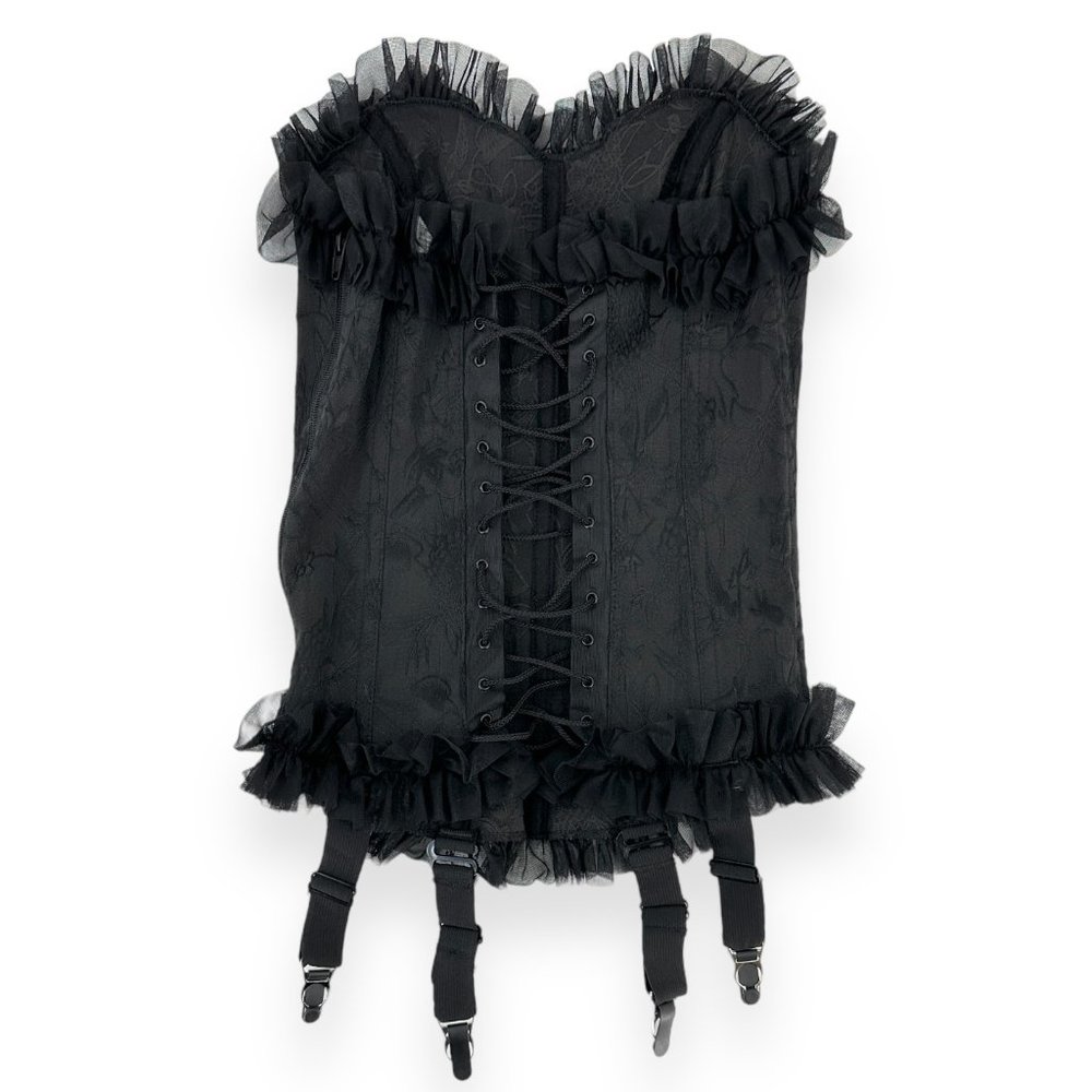 Vintage Tesa Black Floral Embroidered Corset Top sz 32 - Picture 2 of 5